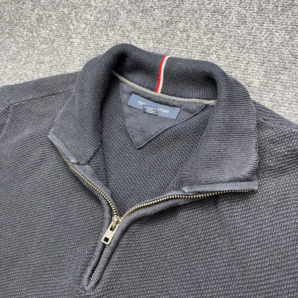 Tommy Hilfiger Quarter Zip Pullover Navy Blue Ribbed Knit Sweater